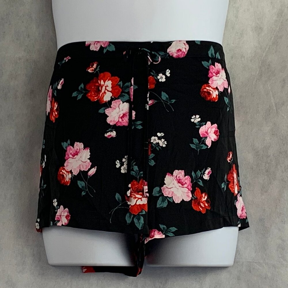 INC Women's Satin Tuxedo Side Stripe Floral Pajama Sleep Shorts, Black, 3XL